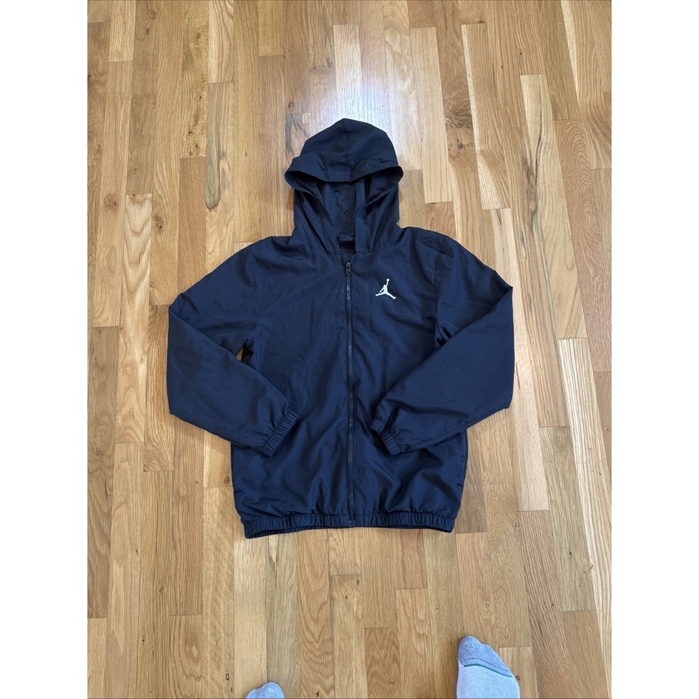 Jordan Windbreaker Jacket Boys Large 12-13Y Black Dri-FIT Hood Full Zip C720-023